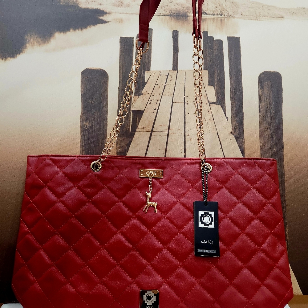 Brand New Leather handbag embroidery thread chain bucket bag